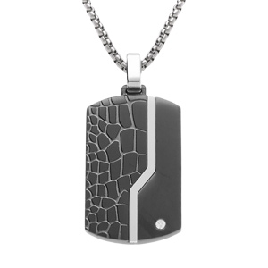 Collier acier pendentif rectangulaire PVD noir 30 x 18mm pans arrondi rglable 50  55cm - Vue 1