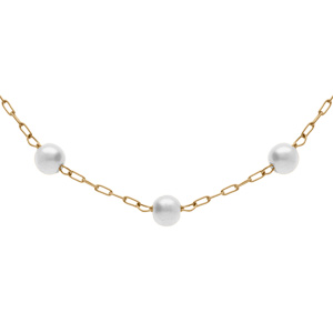 Collier acier PVD dor perle blanche  rglable 39  43cm - Vue 1