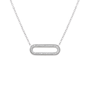 Collier acier rectangle bord arrondi et strass rglable 40  45cm - Vue 1