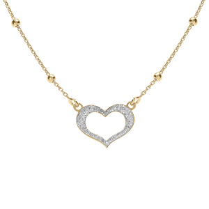 Collier argent dor chane boules avec coeur givr rglable 42  45cm - Vue 1