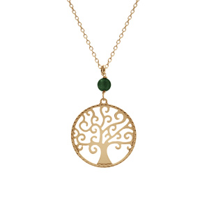 Collier argent dor jaune arbre de vie 20mm et boule malachite vritable rglable 40  44cm - Vue 1