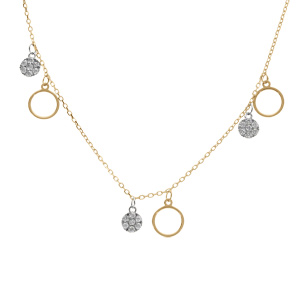 Collier argent dor jaune cercles et pastilles oxydes blancs rglable 40  44cm - Vue 1