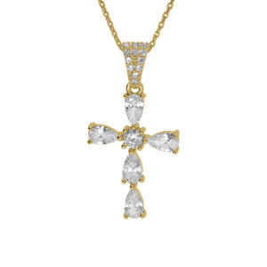 Collier argent dor pendentif croix oxydes blancs rglable 38  43cm - Vue 1