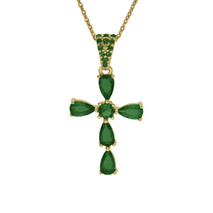 Collier argent dor pendentif croix oxydes vert rglable 38  43cm - Vue 1