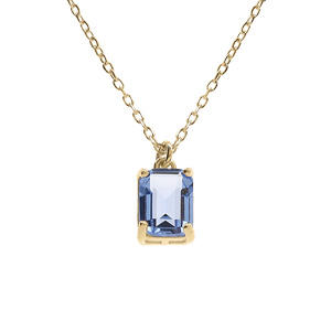 Collier argent dor pendentif rectangulaire oxyde bleu ciel rglable 42  44cm - Vue 1