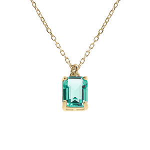 Collier argent dor pendentif rectangulaire oxyde bleu vert rglable 42  44cm - Vue 1