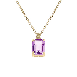 Collier argent dor pendentif rectangulaire oxyde violet rglable 42  44cm - Vue 1