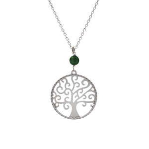 Collier argent rhodi arbre de vie 20mm et boule malachite vritable rglable 40  44cm - Vue 1