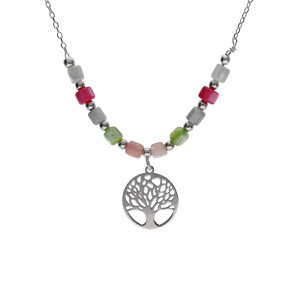 Collier argent rhodi arbre de vie et perles nacre vritable teinte rglable 40  45cm - Vue 1