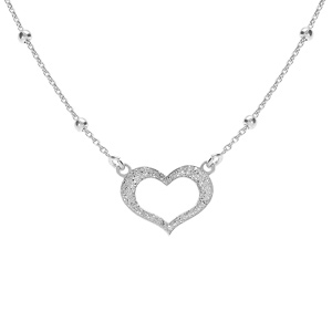 Collier argent rhodi chane boules avec coeur givr rglable 42  45cm - Vue 1