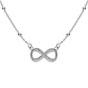 Collier argent rhodi chane boules avec infini givr rglable 42  45cm - Vue 1