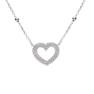 Collier argent rhodi chane boules coeur perl rglable 42  45cm - Vue 1