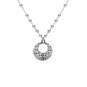 Collier argent rhodi chane boules pendentif cercle martel rglable 40  45cm - Vue 1