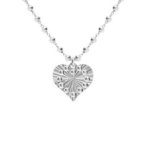 Collier argent rhodi chane boules pendentif coeur martel rglable 40  45cm - Vue 1