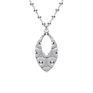 Collier argent rhodi chane boules pendentif ovale martel rglable 40  45cm - Vue 1