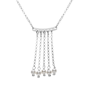 Collier argent rhodi 5 chanettes avec perles blanches rglable 42  45cm - Vue 1