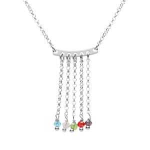 Collier argent rhodi 5 chanettes avec perles multicouleur rglable 42  45cm - Vue 1