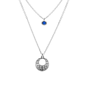 Collier argent rhodi double chane pendentif diamant et 1 oxyde bleu rglable 40  45cm - Vue 1