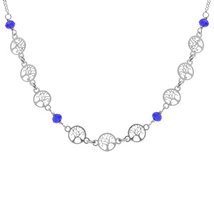 Collier argent rhodi motifs arbre de vie et perles bleues rglable 42  45cm - Vue 1