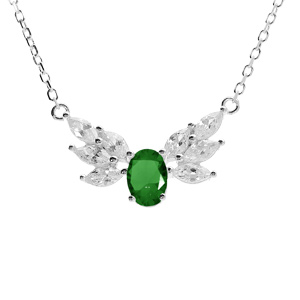 Collier argent rhodi oxydes blancs et vert rglable 42  45cm - Vue 1