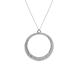 Collier argent rhodi pendentif cercle vid oxydes blancs rglable 40  44cm - Vue 1