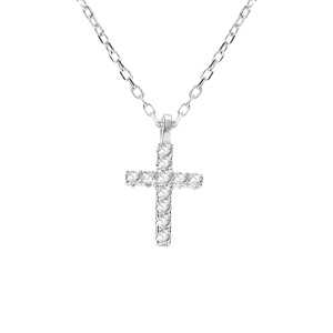 Collier argent rhodi pendentif croix oxydes blancs rglable 42  45cm - Vue 1