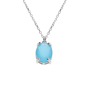 Collier argent rhodi pendentif ovale oxyde 10 x 7.5mm bleu clair opaque rglable 42  45cm - Vue 1