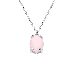 Collier argent rhodi pendentif ovale oxyde 10 x 7.5mm rose opaque rglable 42  45cm - Vue 1