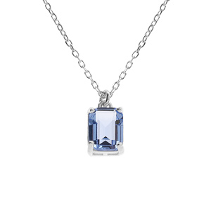 Collier argent rhodi pendentif rectangulaire oxyde bleu ciel rglable 42  44cm - Vue 1