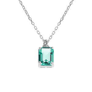 Collier argent rhodi pendentif rectangulaire oxyde bleu vert rglable 42  44cm - Vue 1