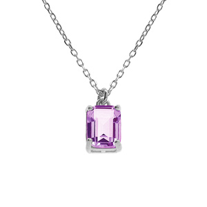 Collier argent rhodi pendentif rectangulaire oxyde violet rglable 42  44cm - Vue 1