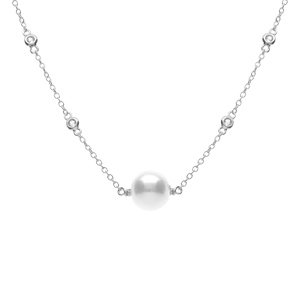 Collier argent rhodi perle blanche rglable 42  45cm - Vue 1