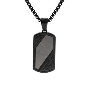 Collier en acier et PVD noir avec pendentif rectangualire dimension 33X18mm longueur 55+5cm - Vue 1