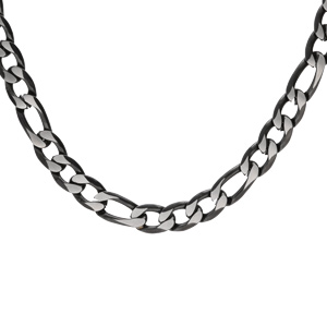 Collier en acier maille 1+3 en 5mm effet bross, aspect patin et chanfrin noir 50cm - Vue 1