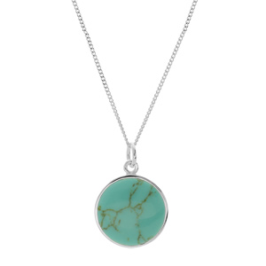 Collier en argent chane avec pendentif rond turquoise reconstitue rglable 41cm et 46cm - Vue 1