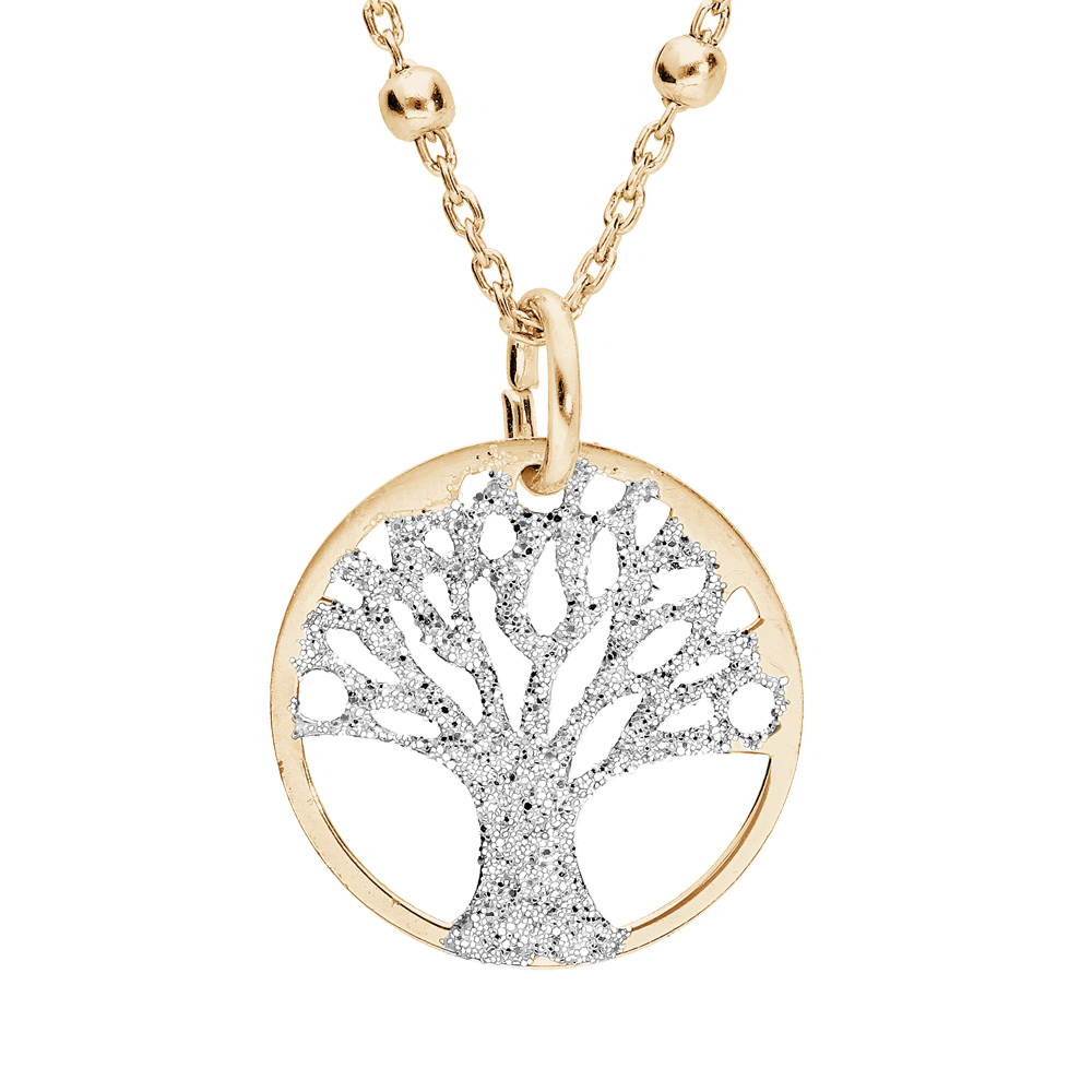 Collier En Argent Et Dorure Jaune Cha Ne Avec Pendentif Arbre De Vie Granit Mm Cm