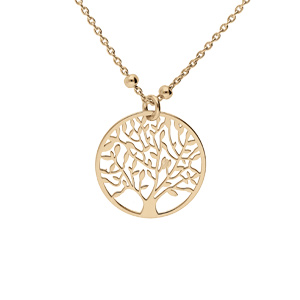 Collier en argent et dorure jaune fine boules pendentif arbre de vie 40+5cm - Vue 1