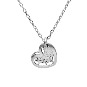 Collier en argent rhodi chane avec pendentif coeur diamant 40+5cm - Vue 1