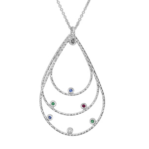 Collier en argent rhodi chane avec pendentif forme de goutte et oxydes multi couleurs 43+5cm - Vue 1