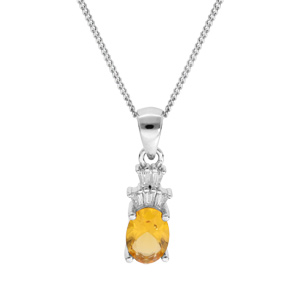 Collier en argent rhodi chane avec pendentif oxyde blanc et jaune 42+3cm - Vue 1