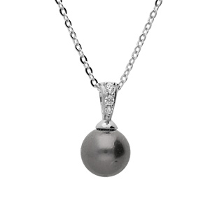 Collier en argent rhodi chane avec pendentif Perle de culture de Tahiti vritable 7mm 42+cm - Vue 1