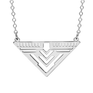 Collier en argent rhodi chane avec pendentif triangle dcoups en stries et en pointes - longueur 38cm + 4cm de rallonge - Vue 1