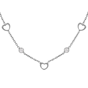 Collier en argent rhodi coeurs vids avec oxydes blancs sertis 41+3cm - Vue 1