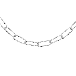 Collier en argent rhodi grande maille rectangulaire diamante 38+5cm - Vue 1