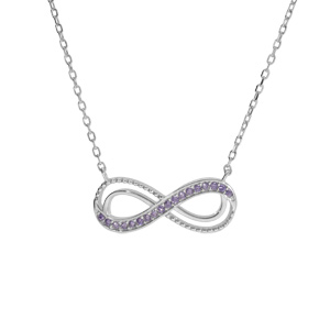 Collier en argent rhodi motif infini ajour avec oxydes violet sertis 40+5cm - Vue 1