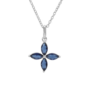 Collier en argent rhodi pendentif fleur verre bleu fonc 40+4cm - Vue 1