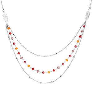 Collier en argent rhodi 3 rangs et pierres tons jaune orangs 42+3cm - Vue 1