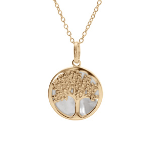 Collier en plaqu or arbre de vie avec nacre blanche 42+3cm - Vue 1