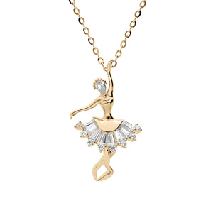 Collier en plaqu or chane avec pendentif danseuse oxydes blancs sertis 39cm rglable - Vue 1