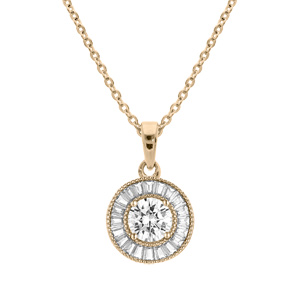 Collier en plaqu or chane avec pendentif rond oxydes blancs sertis 40+5cm - Vue 1